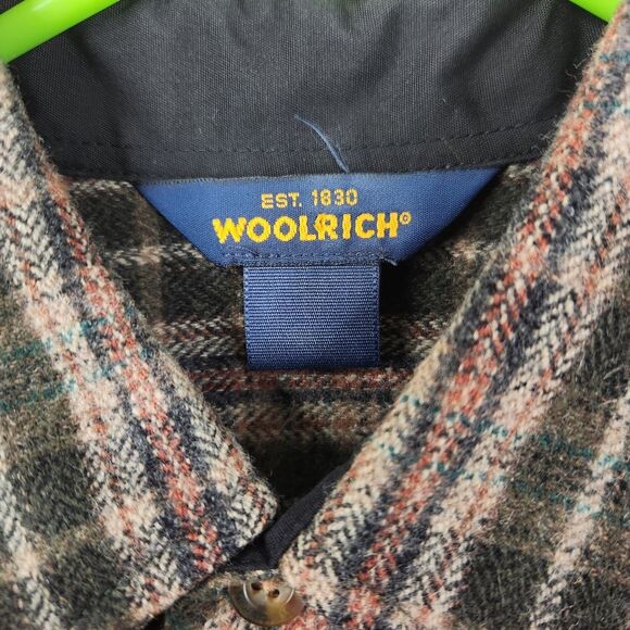 Vtg Woolrich Oatmeal Loden Plaid Long Sleeve Button Down Wool Nylon Blend Shirt - Picture 4 of 7